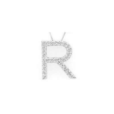 Alphabet R Diamond Initial Pendant in 14k White Gold