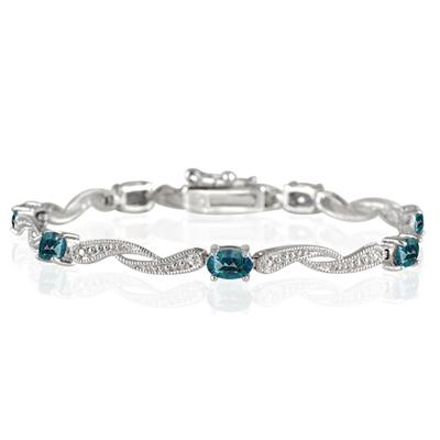 4.00 Carat London Blue Topaz and Diamond Bracelet in .925 Sterling Silver