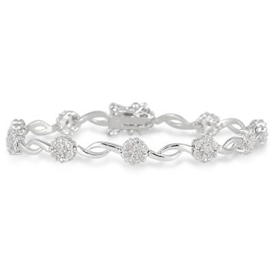 1/2 Carat TW Diamond Flower Cluster Bracelet in .925 Sterling Silver