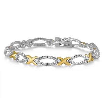 Diamond Hugs and Kisses Bracelet in 18K Gold Plated Brass