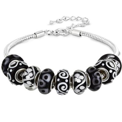 Black and White Glass Bead Charm Bracelet