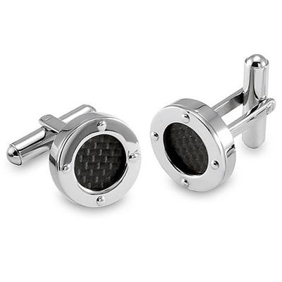 Stainless Steel Cufflinks with Black Carbon Fiber Inlay and Rivet Accents