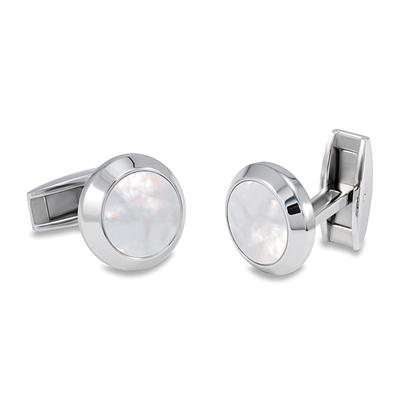 Round Stainless Steel with Mother of Pearl Inlay Cuff Links