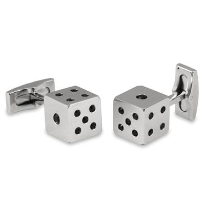 Stainless Steel Black Cubic Zirconia Dice Cuff Links