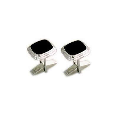 Sterling Silver Black Lacquer Cuff Links
