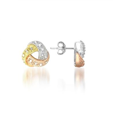 1/4 Carat Diamond Three Tone Infinity Knot Earrings in .925 Sterling Silver