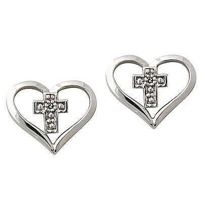 Diamond Heart and Cross Earrings in 10kt White Gold