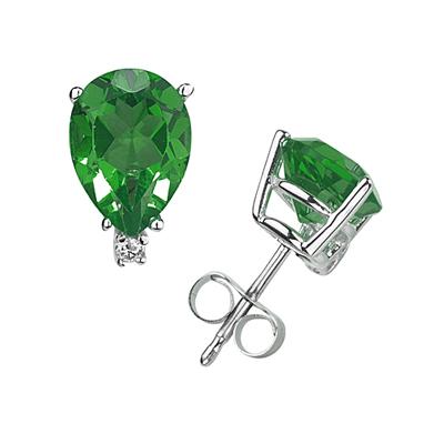 7X5mm Pear Emerald and Diamond Stud Earrings in 14K White Gold