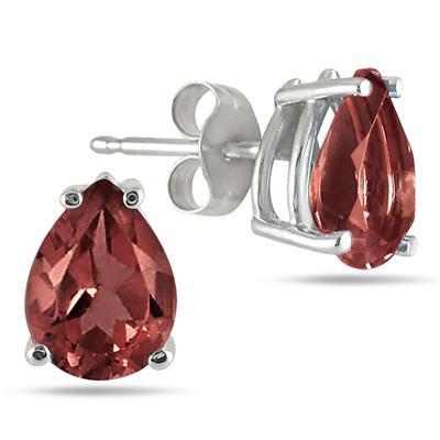 5x3MM All Natural Pear Garnet Stud Earrings in .925 Sterling Silver