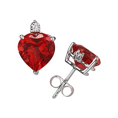 4mm Heart Ruby and Diamond Stud Earrings in 14K White Gold