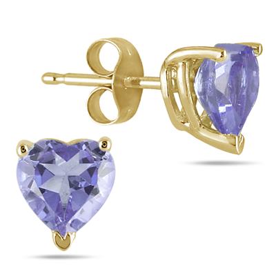 All-Natural Genuine 5 mm, Heart Shape Tanzanite earrings set in 14k Yellow gold