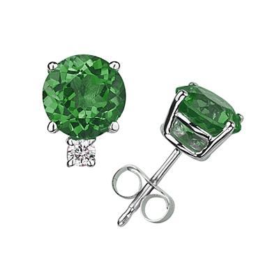 5mm Round Emerald and Diamond Stud Earrings in 14K White Gold