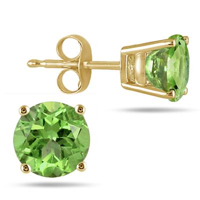 All-Natural Genuine 5 mm, Round Peridot earrings set in 14k Yellow gold