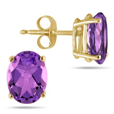 All-Natural Genuine 8x6 mm, Oval Amethyst earrings set in 14k Yellow gold