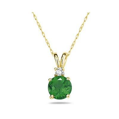 5mm Round Emerald and Diamond Stud Pendant in 14K Yellow Gold