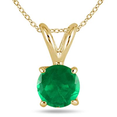 All-Natural Genuine 5 mm, Round Emerald pendant set in 14k Yellow gold