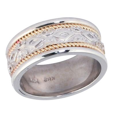 14K White & Yellow Gold Rope Diamond Wedding Ring