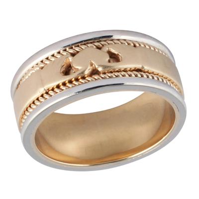 14K White & Yellow Gold Rope Heart Wedding Ring