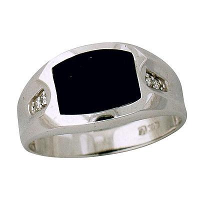 10-kt White Gold Diamond and Onyx Mens Ring