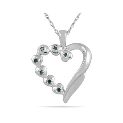 Blue Diamond Heart Pendant in 10K White Gold