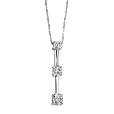 1/7CTW Three Stone Diamond Drop Pendant 10K White Gold
