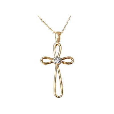 Diamond Cross Pendant 14K Yellow Gold