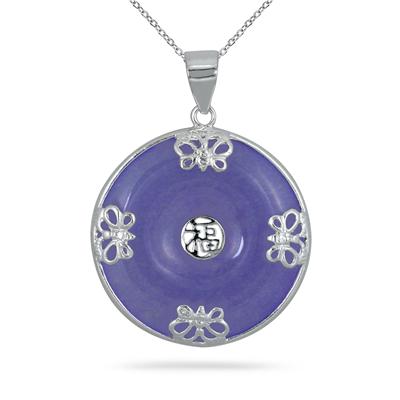 All Natural Lavender Jade Butterfly Pendant in .925 Sterling Silver