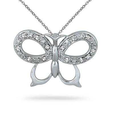 1/10 Carat Diamond Butterfly Pendant in .925 Sterling Silver
