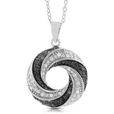 1/2 Carat Black and White Diamond Circle Pendant in .925 Sterling Silver