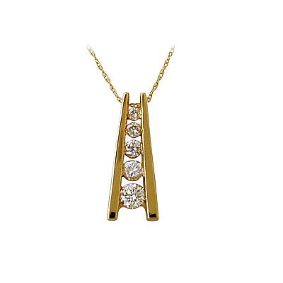 Five Stone Diamond Journey Pendant In 14kt Yellow Gold