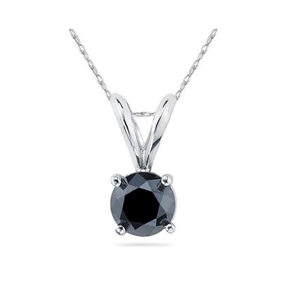 1.00ct.tw Round Black Diamond Solitaire Pendant in 14K White Gold Rope Chain