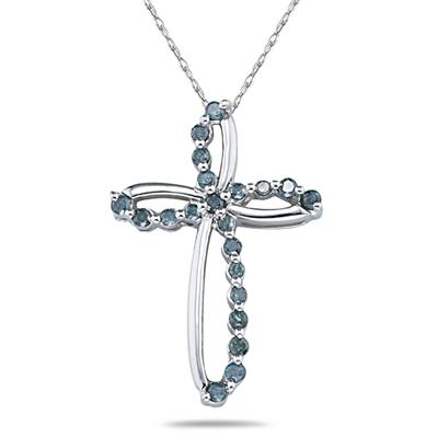 .25CTW Blue Diamond Cross Pendant in White Gold