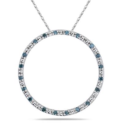 Blue Diamond Circle Pendant in White Gold
