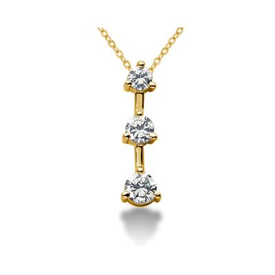 1.00CTW Classic Three Prong Three Stone Diamond Pendant in 18k Yellow Gold