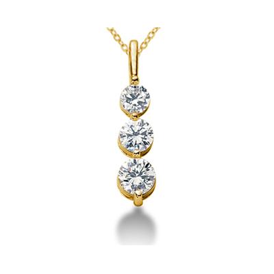 0.80CTW Shared Prong Three Stone Diamond Pendant in 14k Yellow Gold