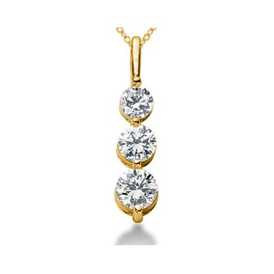 0.50CTW Shared Prong Three Stone Diamond Pendant in 18k Yellow Gold