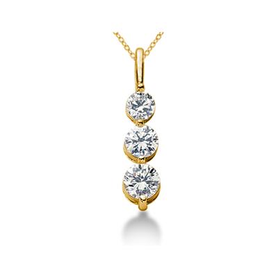 CTW Shared Prong Three Stone Diamond Pendant in 18k Yellow Gold