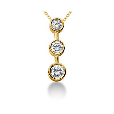 1.00CTW Bezel Set Three Stone Diamond Pendant in 18k Yellow Gold