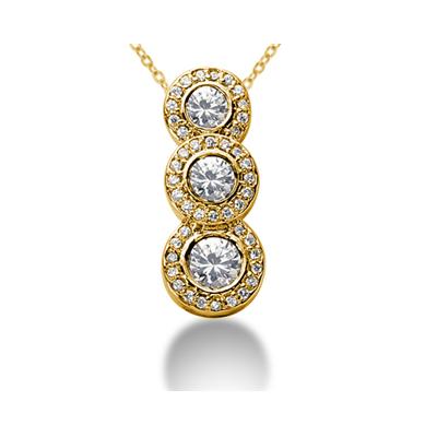 1.42 Regal Diamond Three Stone Pendant in 14k Yellow Gold