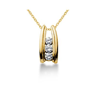 0.50CTW Bar Set Diamond Three Stone Pendant in 18k Yellow Gold