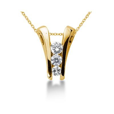 0.90CTW Diamond Three Stone Ladder Pendant in 18k Yellow Gold