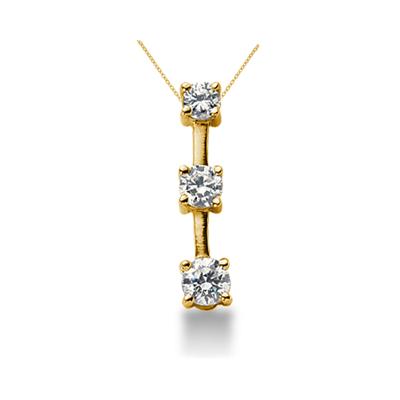 0.95CTW Classic Four Prong Three Stone Diamond Pendant in 18k Yellow Gold