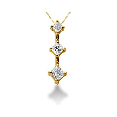 0.54CTW Classic Princess Diamond Three Stone Pendant in 18k Yellow Gold