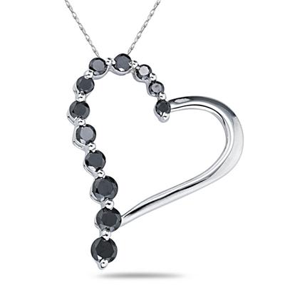 1.00 Carat Black Diamond Journey Heart Pendant in White Gold