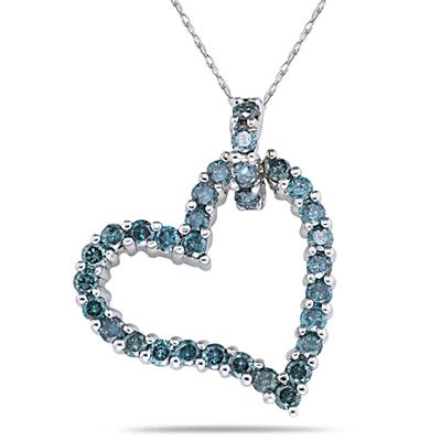 Blue Diamond Heart Pendant in 14K White Gold