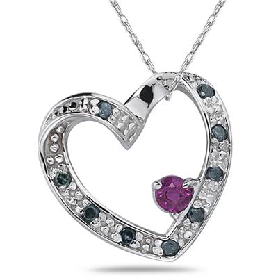 Blue Diamond & Ruby Heart Shape in White Gold
