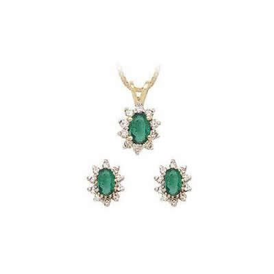 Oval Flower Emerald and Diamond Set