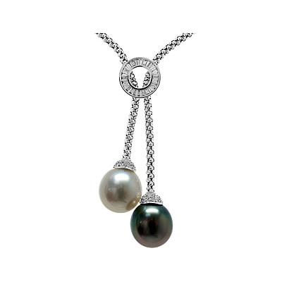 Natural South Sea & Tahitian Drop Pearl & Diamond Necklace in 18kt White Gold