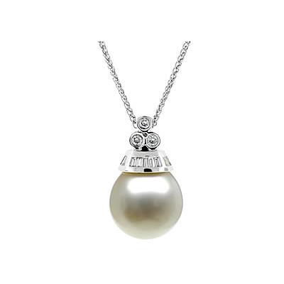 Natural South Sea Drop Pearl & Diamond Pendant in 18kt White Gold