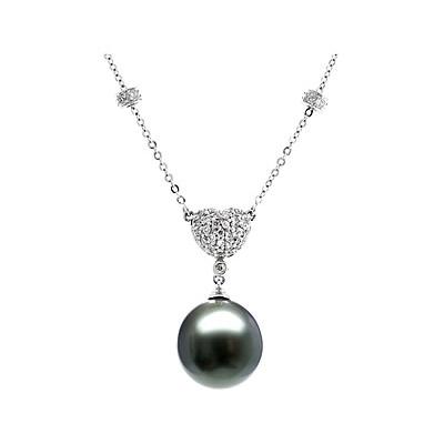 Natural Black Tahitian Drop Pearl & Diamond Pendant in 14kt White Gold